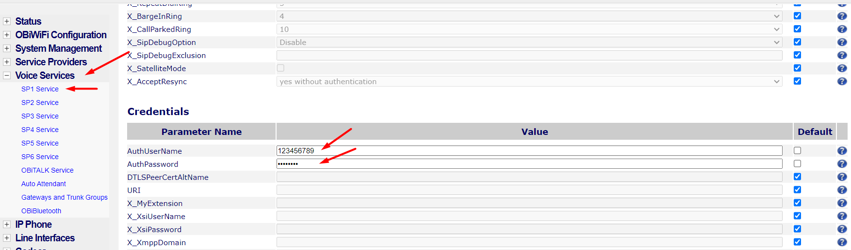 Obihai Device SIP Credentials